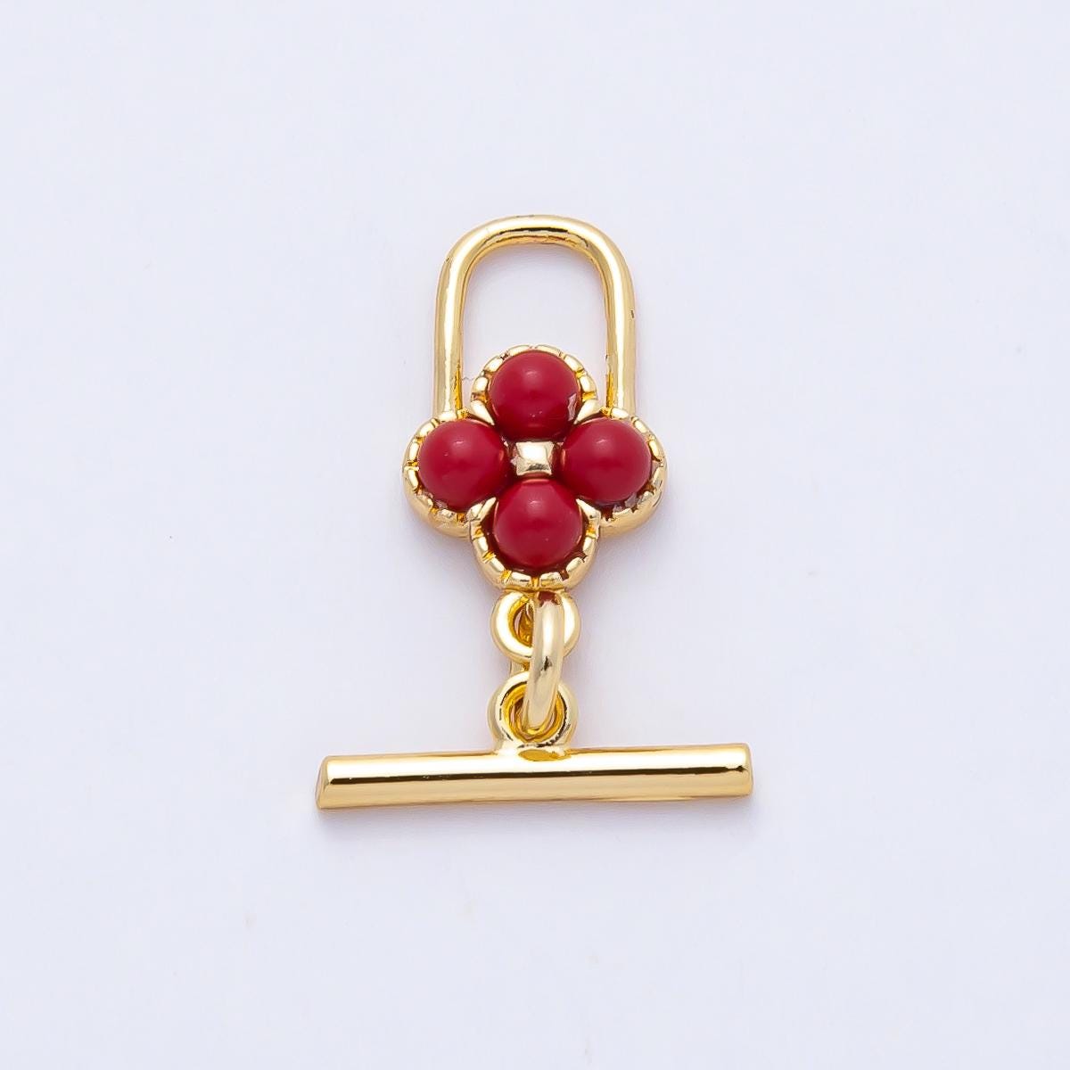 18K Gold Filled 17.4mm Red Clover Toggle Clasps OT Clasp Fancy Design Closure Findings Bulk Supply for Bracelet Necklace Component | Z1460