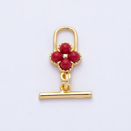 18K Gold Filled 17.4mm Red Clover Toggle Clasps OT Clasp Fancy Design Closure Findings Bulk Supply for Bracelet Necklace Component | Z1460