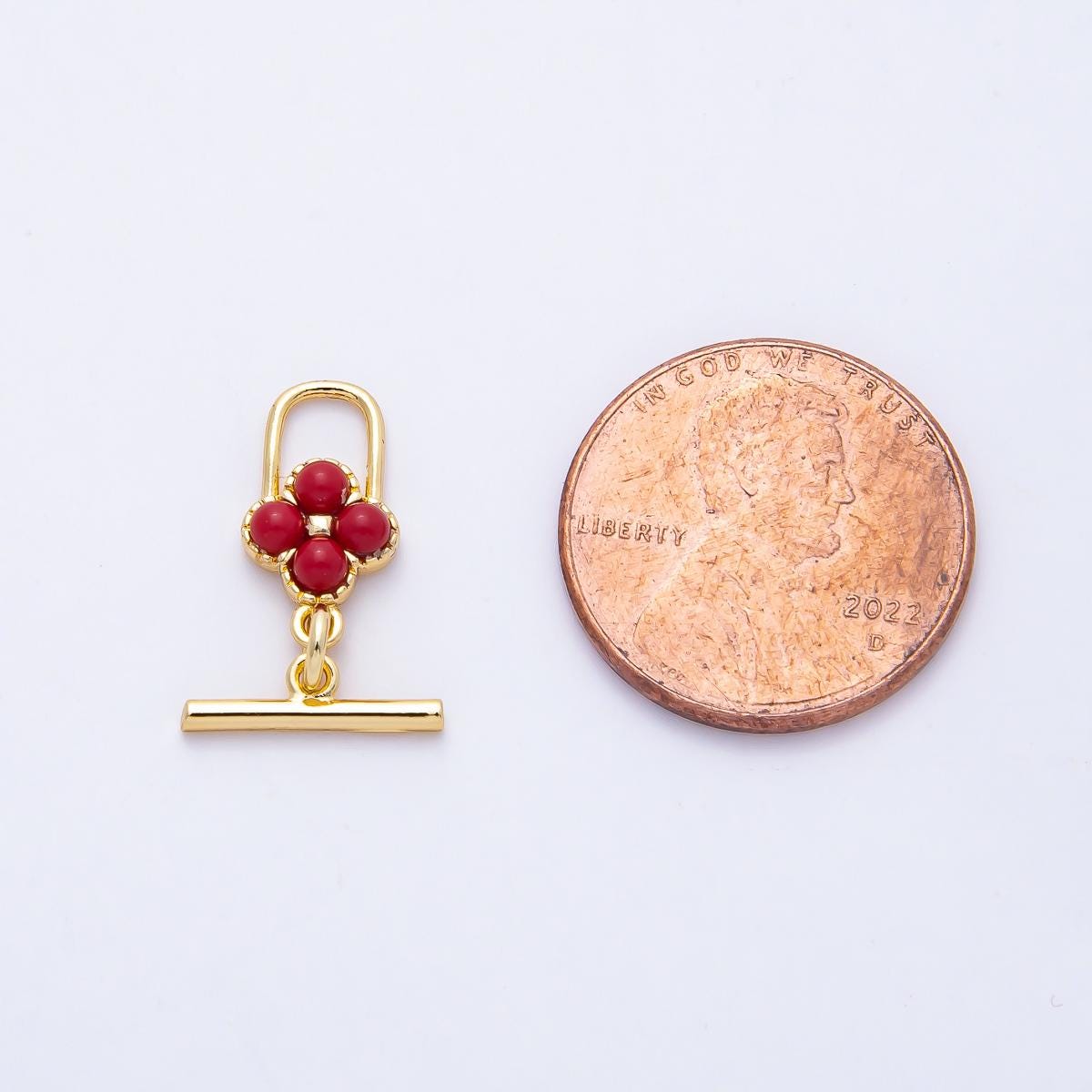18K Gold Filled 17.4mm Red Clover Toggle Clasps OT Clasp Fancy Design Closure Findings Bulk Supply for Bracelet Necklace Component | Z1460