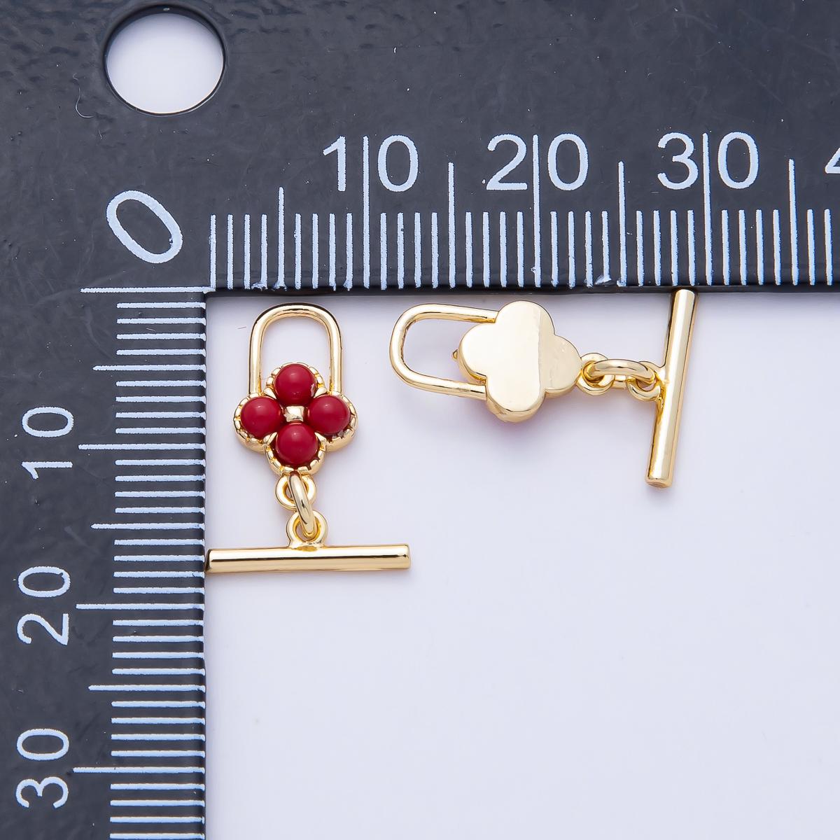 18K Gold Filled 17.4mm Red Clover Toggle Clasps OT Clasp Fancy Design Closure Findings Bulk Supply for Bracelet Necklace Component | Z1460