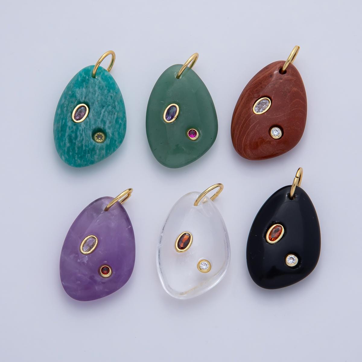 18K Gold Filled Natural Stone Pendant Geometric Oval Charm Bracelet Necklace for DIY Jewelry Making Supply Birthstone Jewelry AF-1487
