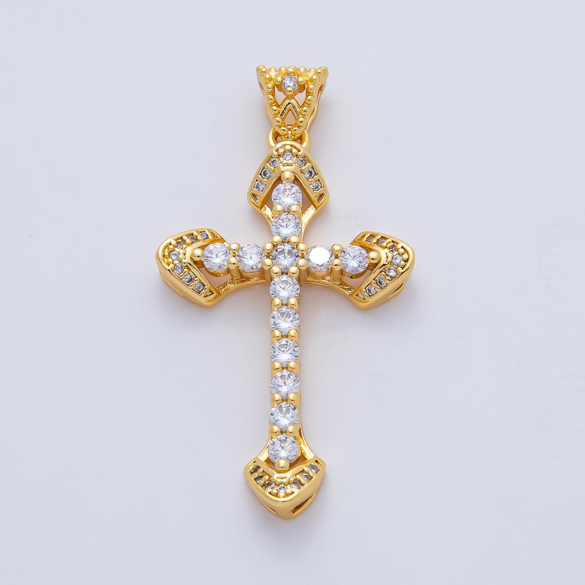 18k Gold Filled Cross Pendant with CZ Stone Charm Christian Catholic Religious Jewelry Supplies for DIY Necklace Making AF-1195