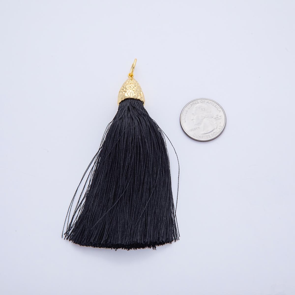 18K Gold Filled Black Cotton Tassel Charms with 18k gold filled Cap for Cord Necklace DIY Jewelry Findings AF-1486