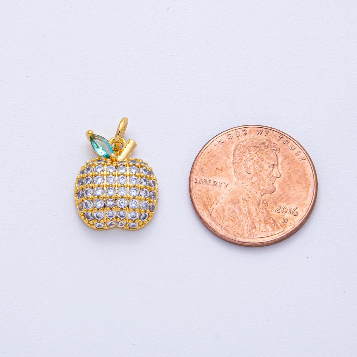 18K Gold Filled 14.4mm Apple Fruit Micro Paved CZ Charm Dainty Nature Inspired Pendant DIY Jewelry Supply for Necklace and Bracelet | AK-041