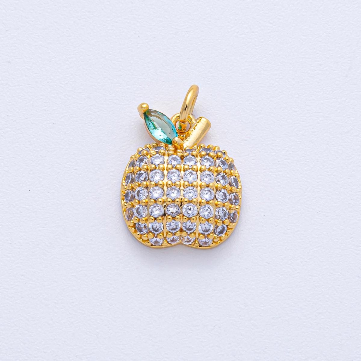 18K Gold Filled 14.4mm Apple Fruit Micro Paved CZ Charm Dainty Nature Inspired Pendant DIY Jewelry Supply for Necklace and Bracelet | AK-041