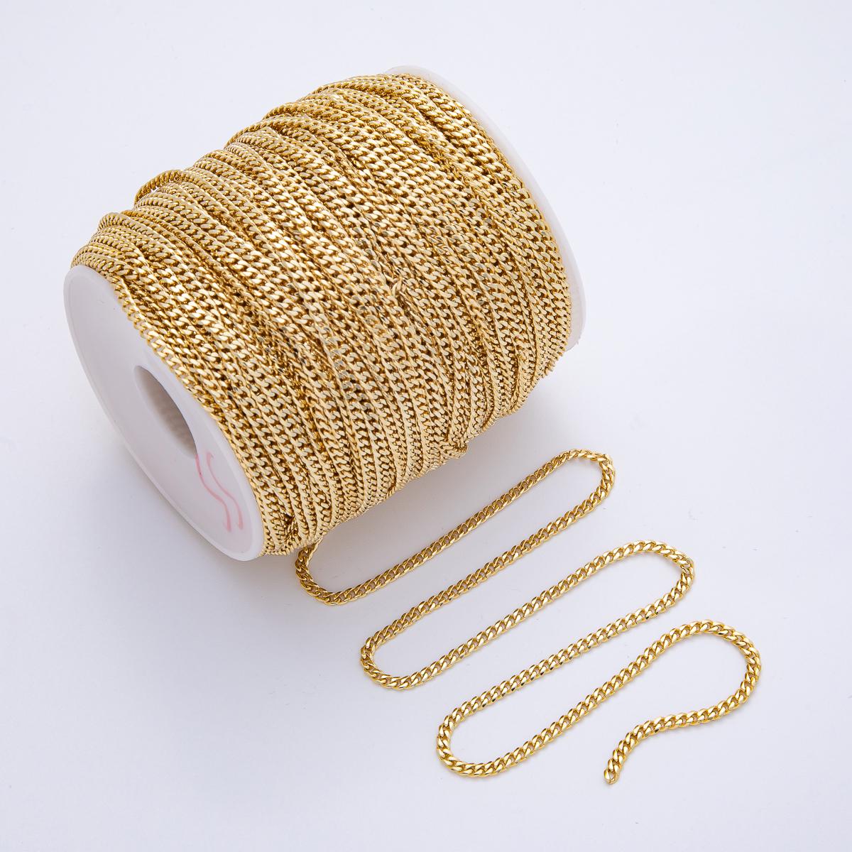 18K Gold Filled 2.8mm Minimalist Square Curb Unfinished Chain by Yard Wholesale Bulk DIY Custom Jewelry Supply for Necklace | Roll-1811
