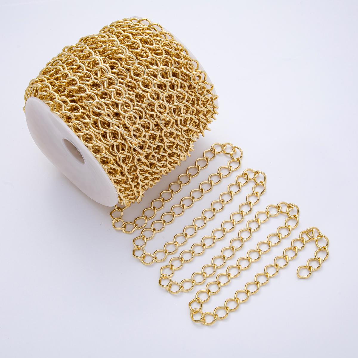 18K Gold Filled 12mm Cable Curb Unfinished Chain by Yard Wholesale Bulk DIY Custom Jewelry Supplies for Necklace Bracelet | Roll-1808