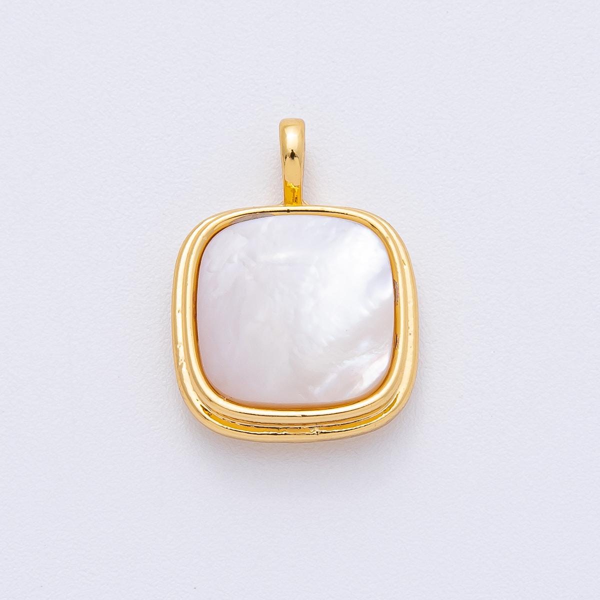 18K Gold Filled 20.2mm Shell Pearl Square Bezel Pendant Iridescent Finding DIY Custom Jewelry Supply for Necklace | AK-045