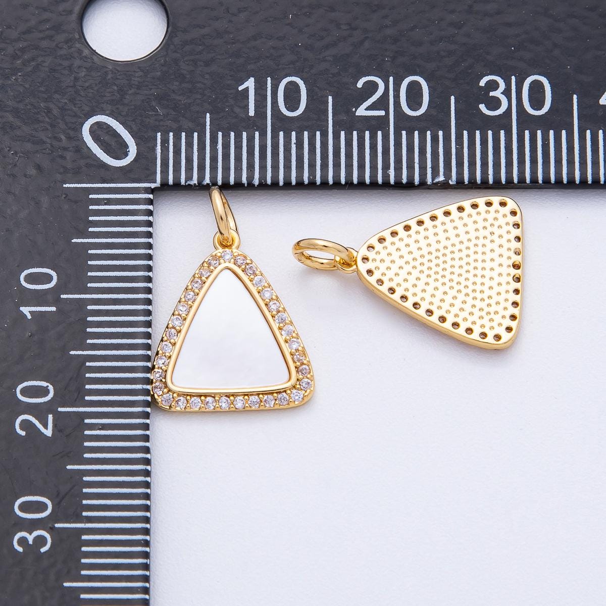 18K Gold Filled 15.5mm Shell Pearl Micro Paved CZ Triangle Charm Iridescent Pendant DIY Custom Jewelry Supply for Necklace | AK-046