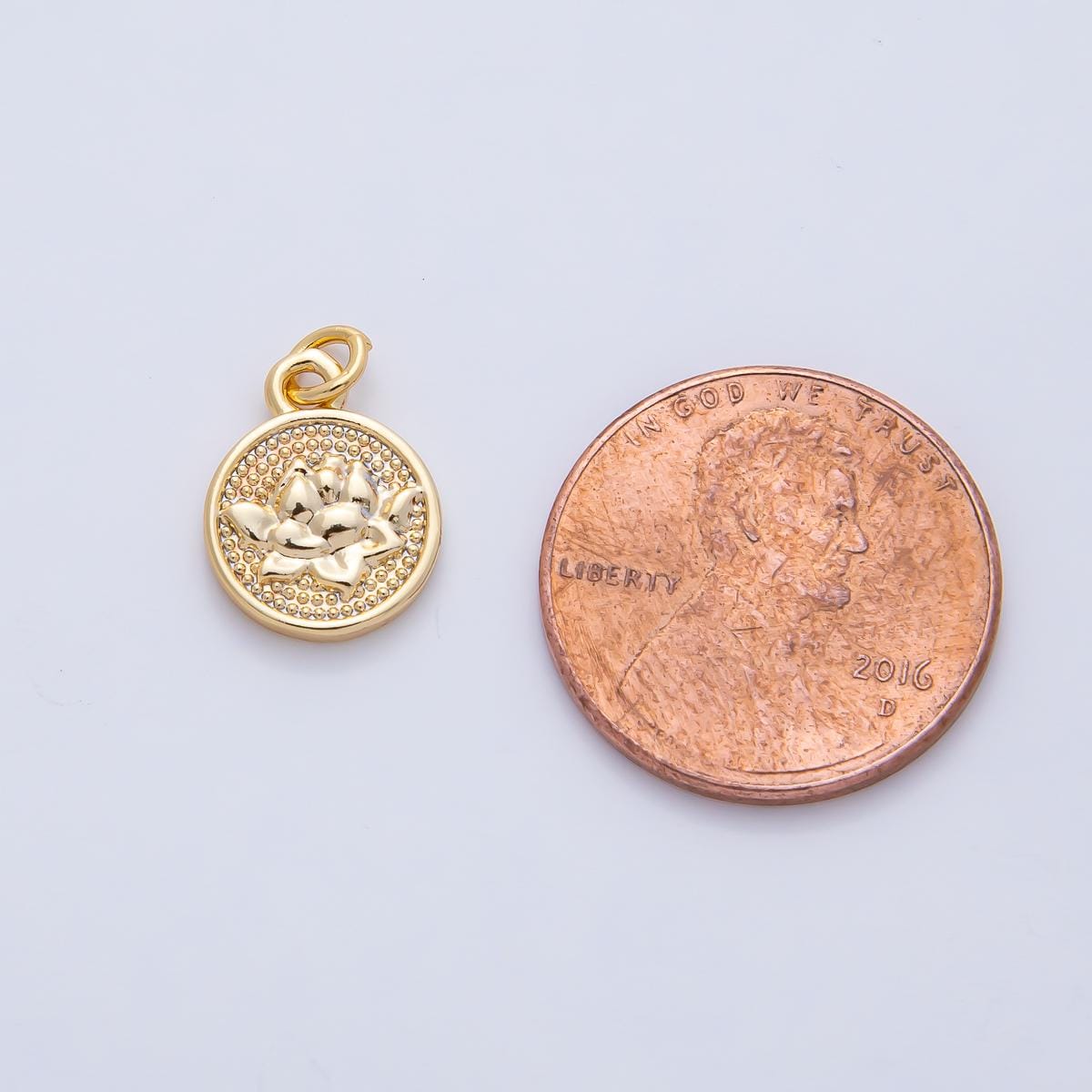 18K Gold Filled 12.4mm Lotus Flower Textured Round Mini Charm DIY Jewelry Supply Finding Custom Necklace & Bracelet | AK-044