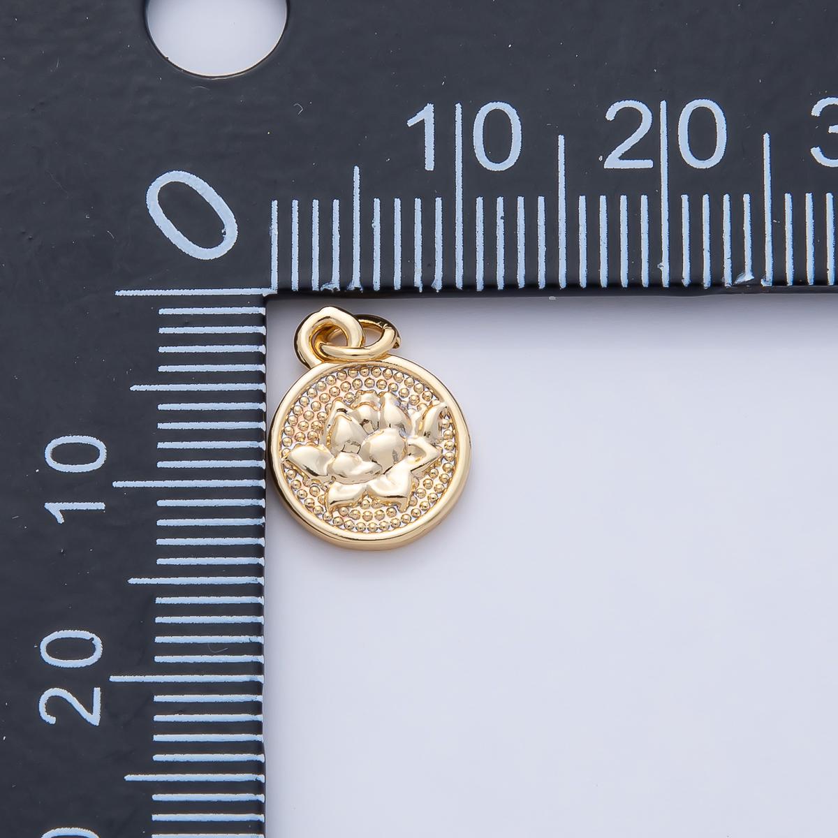 18K Gold Filled 12.4mm Lotus Flower Textured Round Mini Charm DIY Jewelry Supply Finding Custom Necklace & Bracelet | AK-044