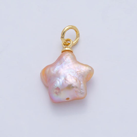 18K Gold Filled 16.1mm Shell Pearl Celestial Star Charm Pink Iridescent DIY Jewelry Supply for Custom Necklace Bracelet | A-639