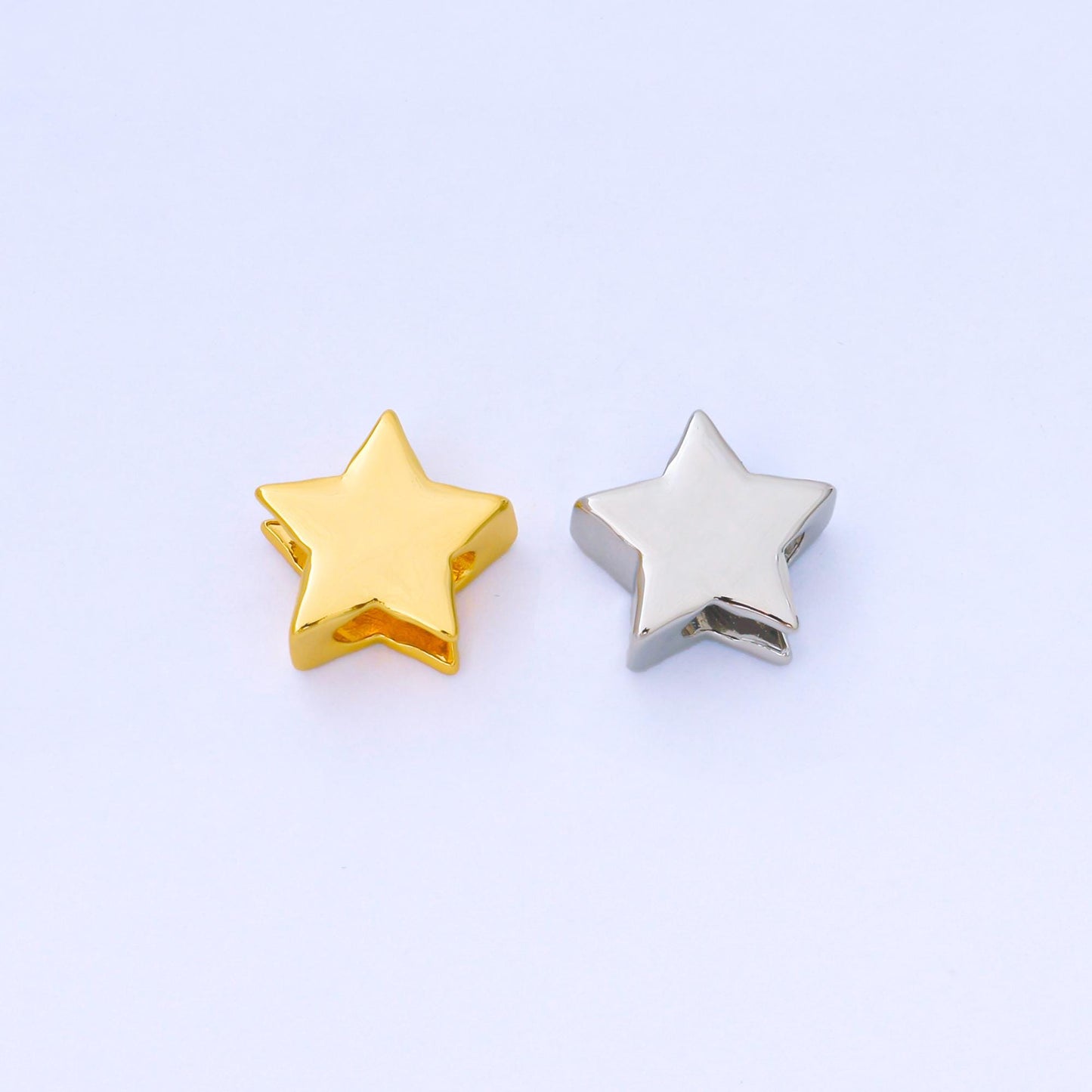 18k Gold Filled Star Beads Large Hole Spacer Beads, Celestial Shaped Charms, Sliding 13mm Bead for Cord Bracelet Necklace Supply B-852