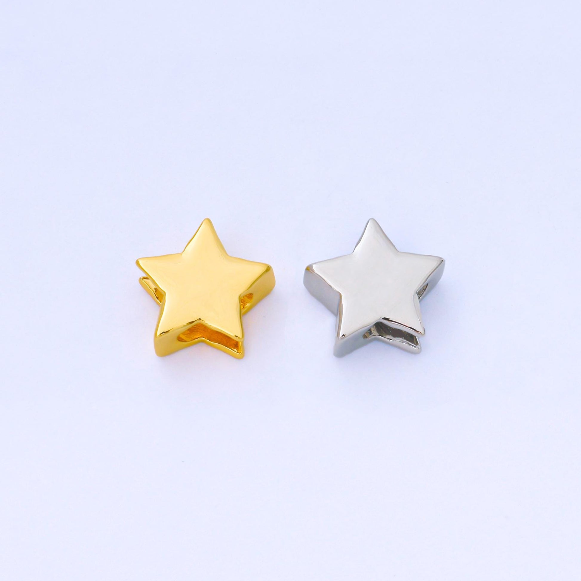 18k Gold Filled Star Beads Large Hole Spacer Beads, Celestial Shaped Charms, Sliding 13mm Bead for Cord Bracelet Necklace Supply B-852
