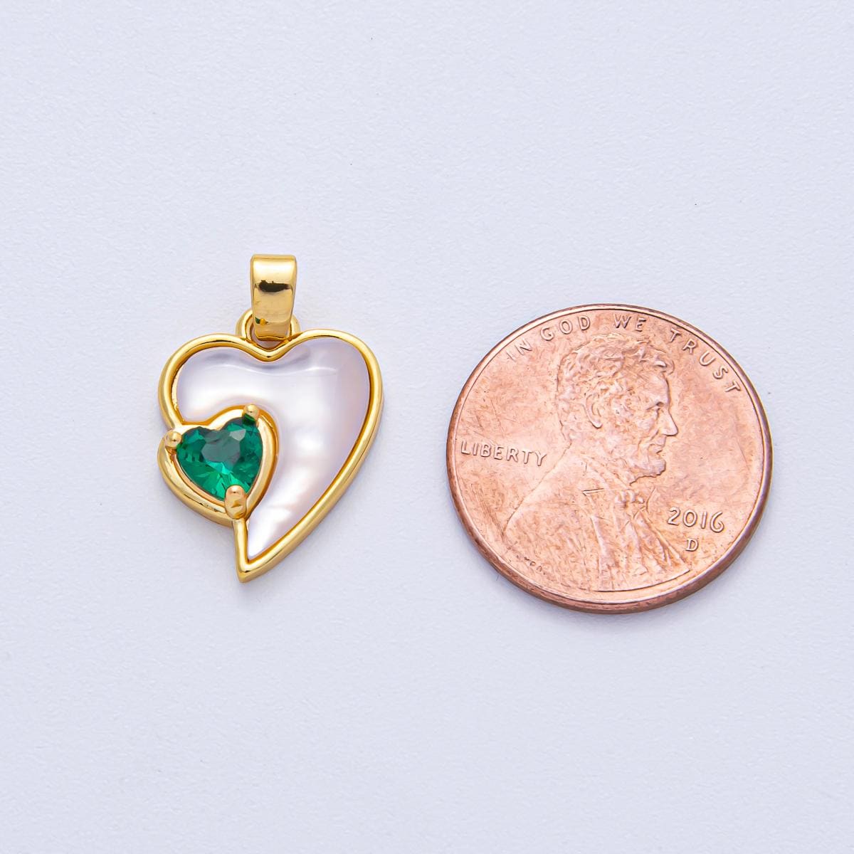 18K Gold Filled 17.2mm Green Emerald CZ Shell Pearl Radiant Heart Pendant DIY Jewelry Supply Finding | AF-1206