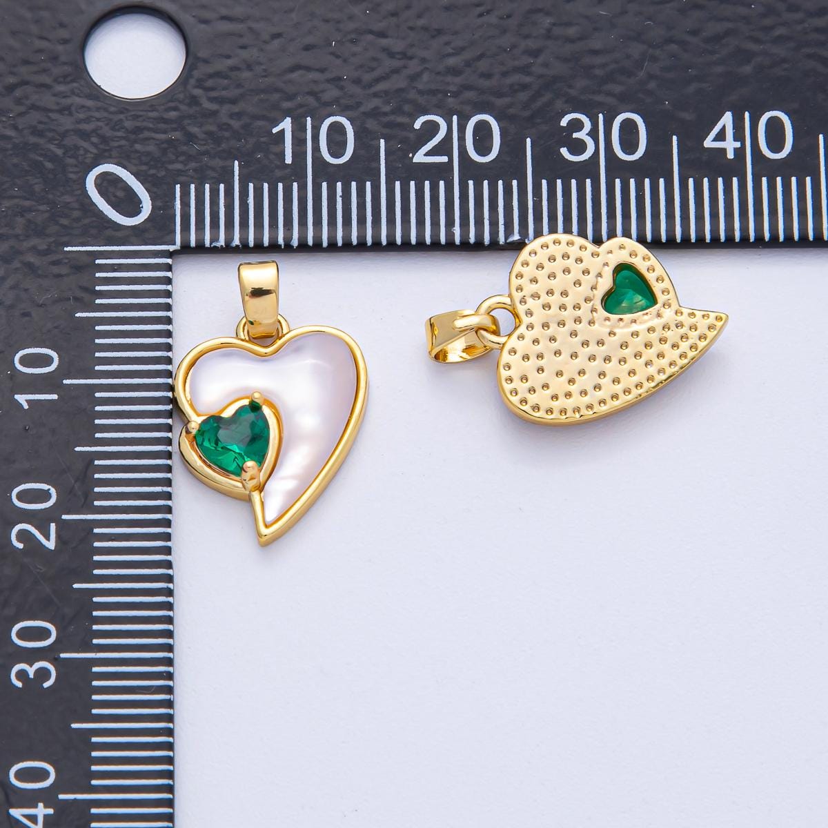 18K Gold Filled 17.2mm Green Emerald CZ Shell Pearl Radiant Heart Pendant DIY Jewelry Supply Finding | AF-1206