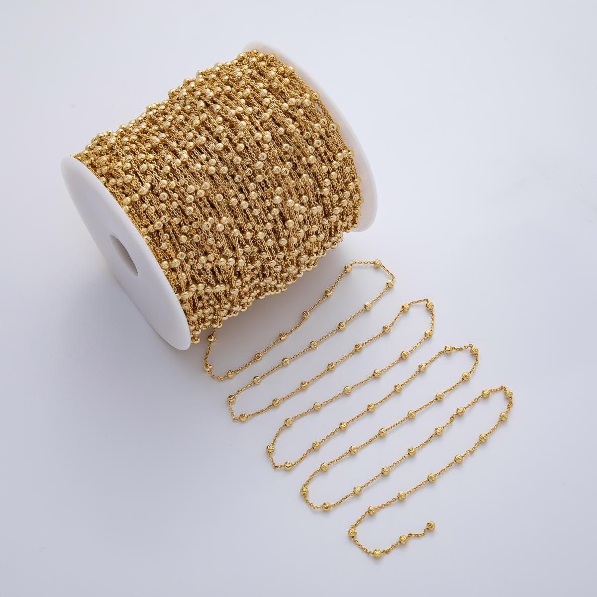 18K Gold Filled 3mm Textured Beaded Satellite Unfinished Chain by Yard | Roll-1765
