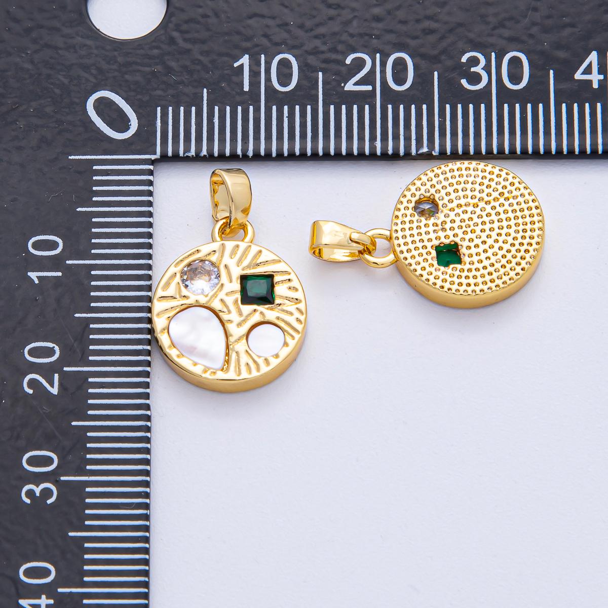 18K Gold Filled 16.1mm Multicolor CZ Shell Pearl Geometric Textured Round Pendant DIY Jewelry Supply Finding for Custom Necklace | AF-1207