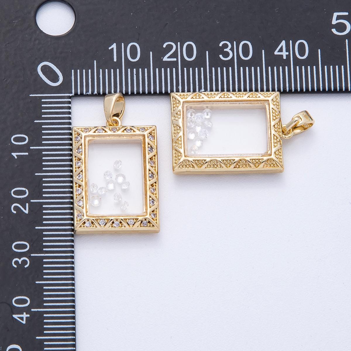 18K Gold Filled 21.6mm Clear CZ Micro Paved Geometric Rectangular Statement Pendant DIY Jewelry Supply for Custom Necklace | AF-1224