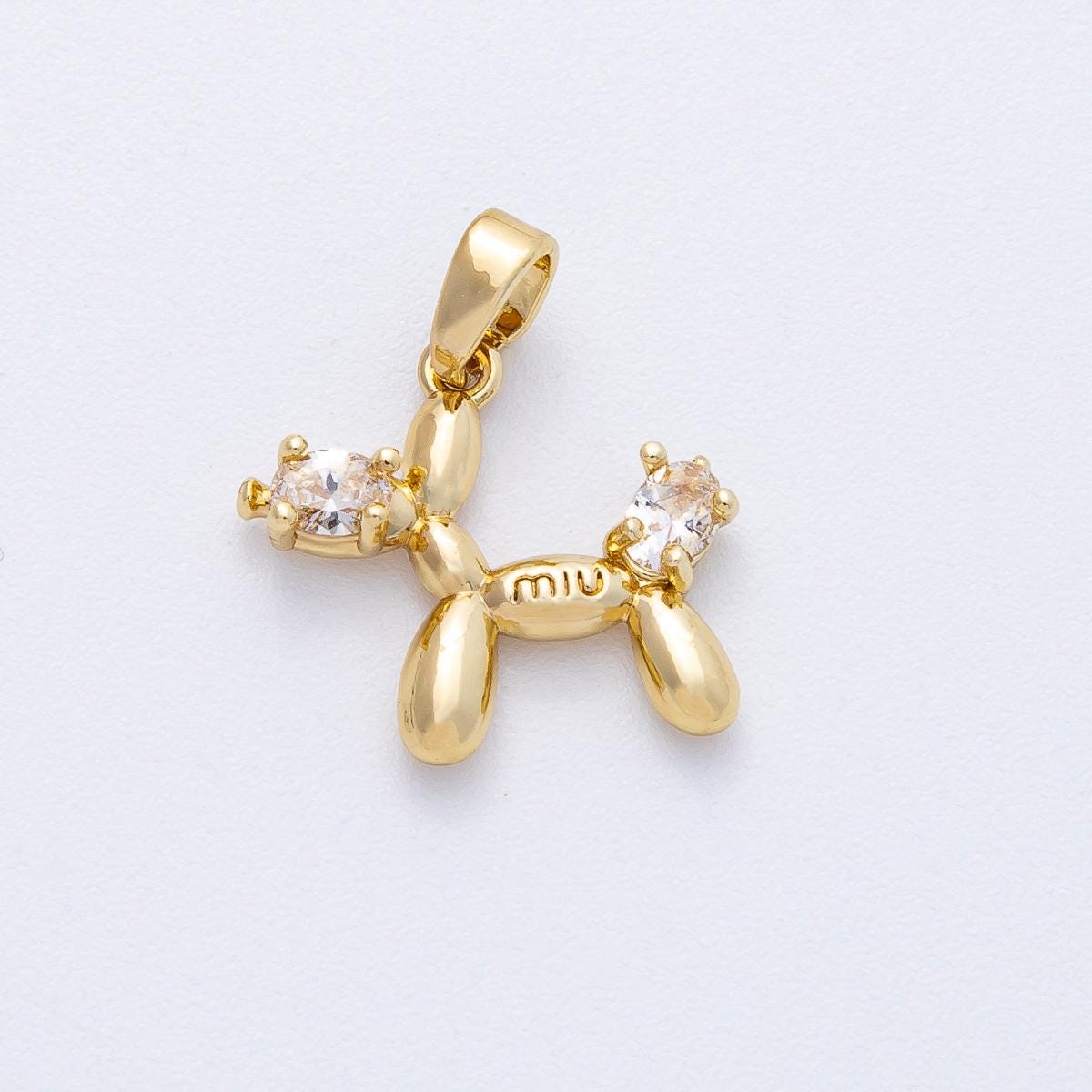 18K Gold Filled 16.4mm Clear CZ Balloon Animal Puppy Dog Pendant 3D Multidimensional Charm DIY Custom Jewelry Supply for Necklace | AF-1231