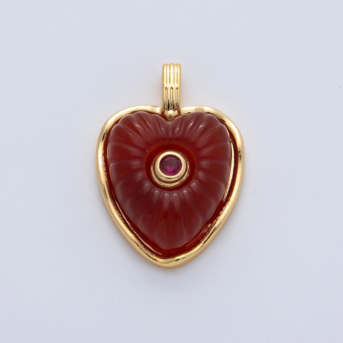 18K Gold Filled 22.6mm Amazon, Amethyst, Lapis Gemstone Sunburst Heart Jewelry Pendant Supply Lovely Gemstone DIY Necklace Bracelet | AF1161