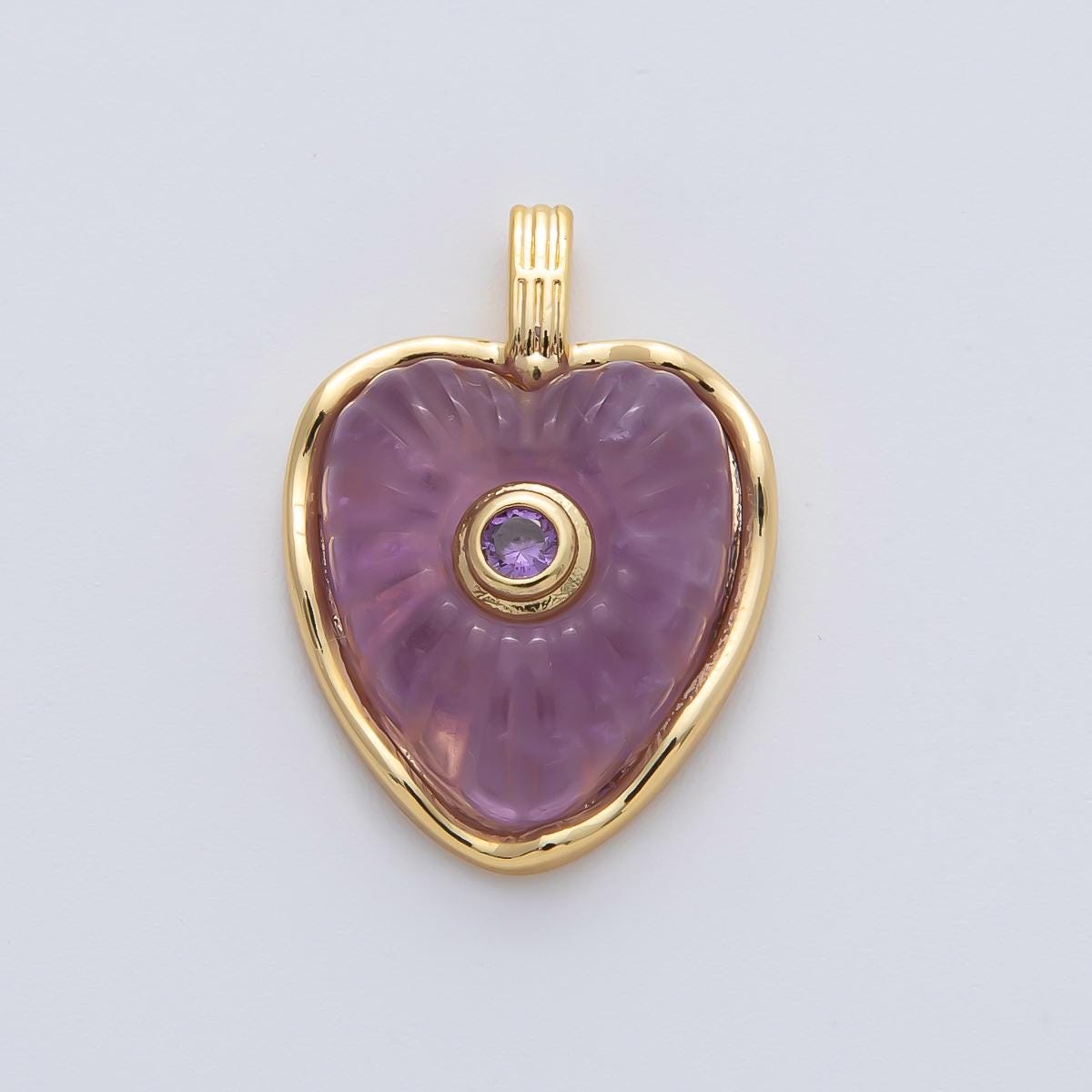 18K Gold Filled 22.6mm Amazon, Amethyst, Lapis Gemstone Sunburst Heart Jewelry Pendant Supply Lovely Gemstone DIY Necklace Bracelet | AF1161
