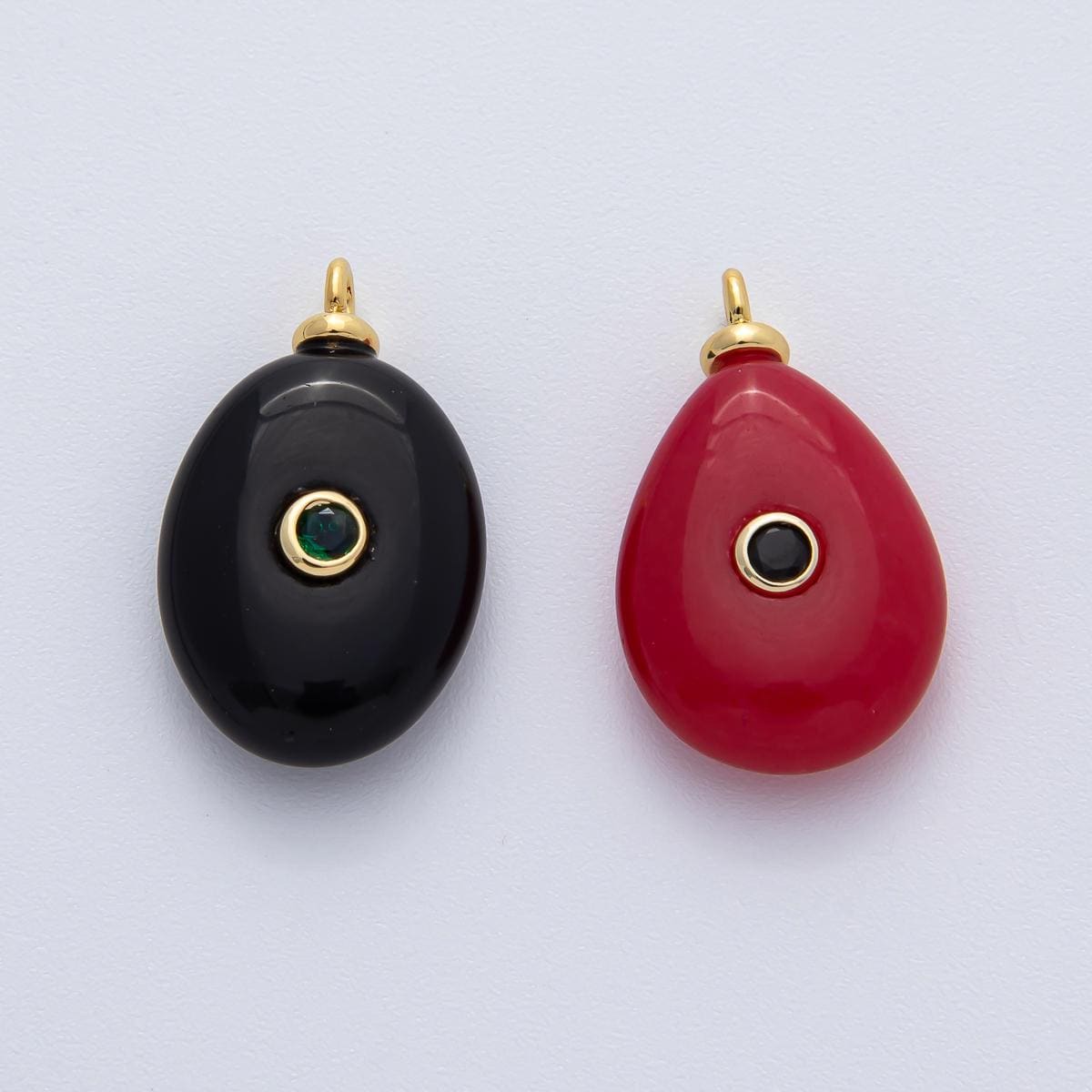 18K Gold Filled 25mm Red Carnelian with Black CZ Teardrop Pear Natural Gemstone Pendant | AF1446
