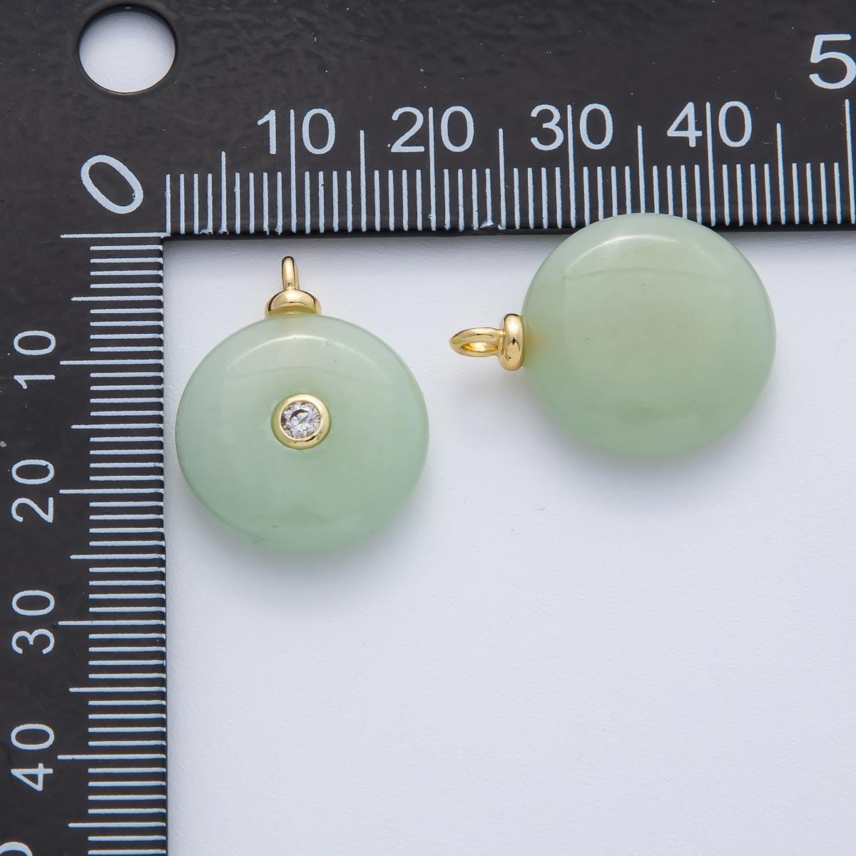 18K Gold Filled 23.2mm Green Jade with Clear CZ Round Natural Gemstone Pendant Light Green Charm DIY Necklace Jewelry Gift Giving | AF1450