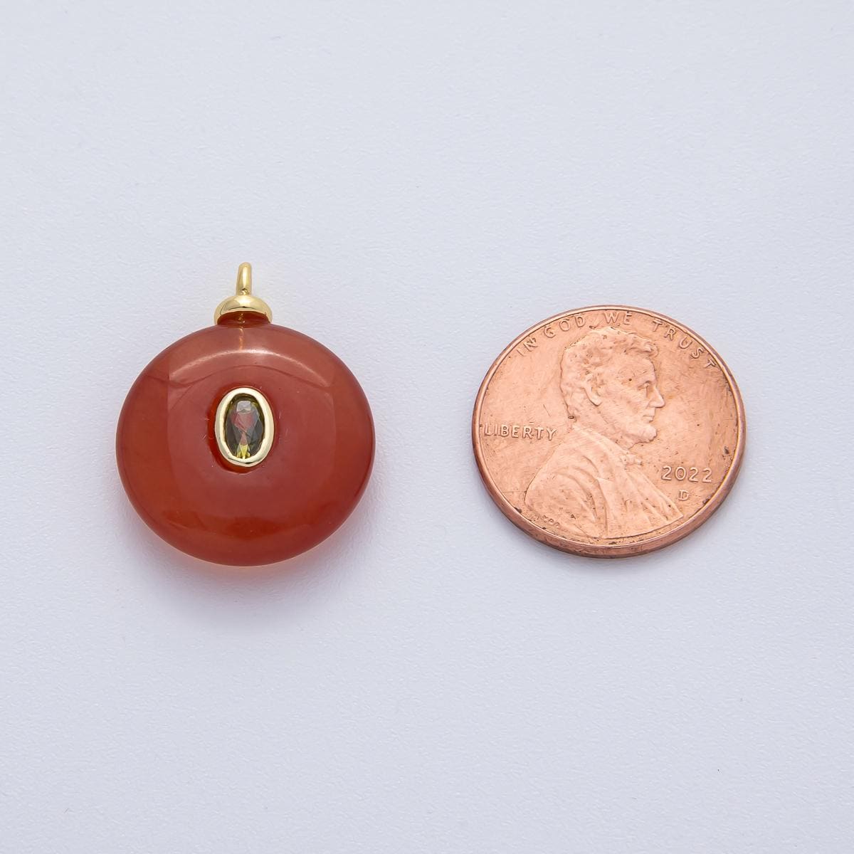 18K Gold Filled 23mm Red Agate with Oval Peridot CZ Round Natural Double Gemstone Pendant DIY Necklace Jewelry Gift Birthstone | AF1451