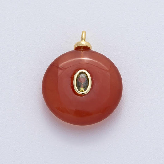 18K Gold Filled 23mm Red Agate with Oval Peridot CZ Round Natural Double Gemstone Pendant DIY Necklace Jewelry Gift Birthstone | AF1451