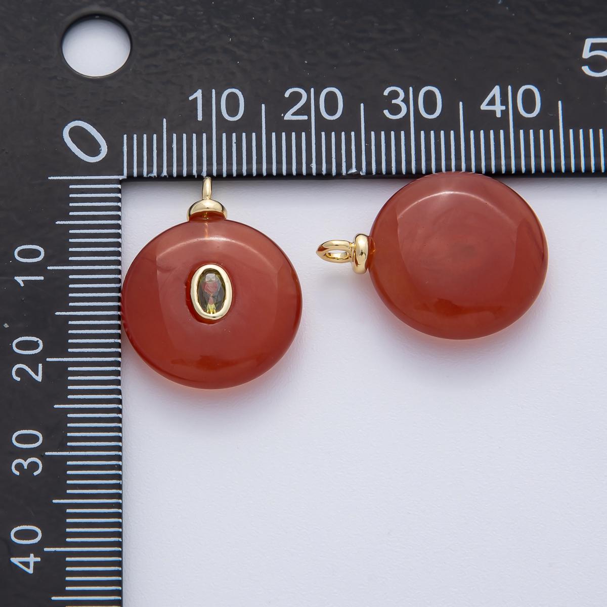 18K Gold Filled 23mm Red Agate with Oval Peridot CZ Round Natural Double Gemstone Pendant DIY Necklace Jewelry Gift Birthstone | AF1451