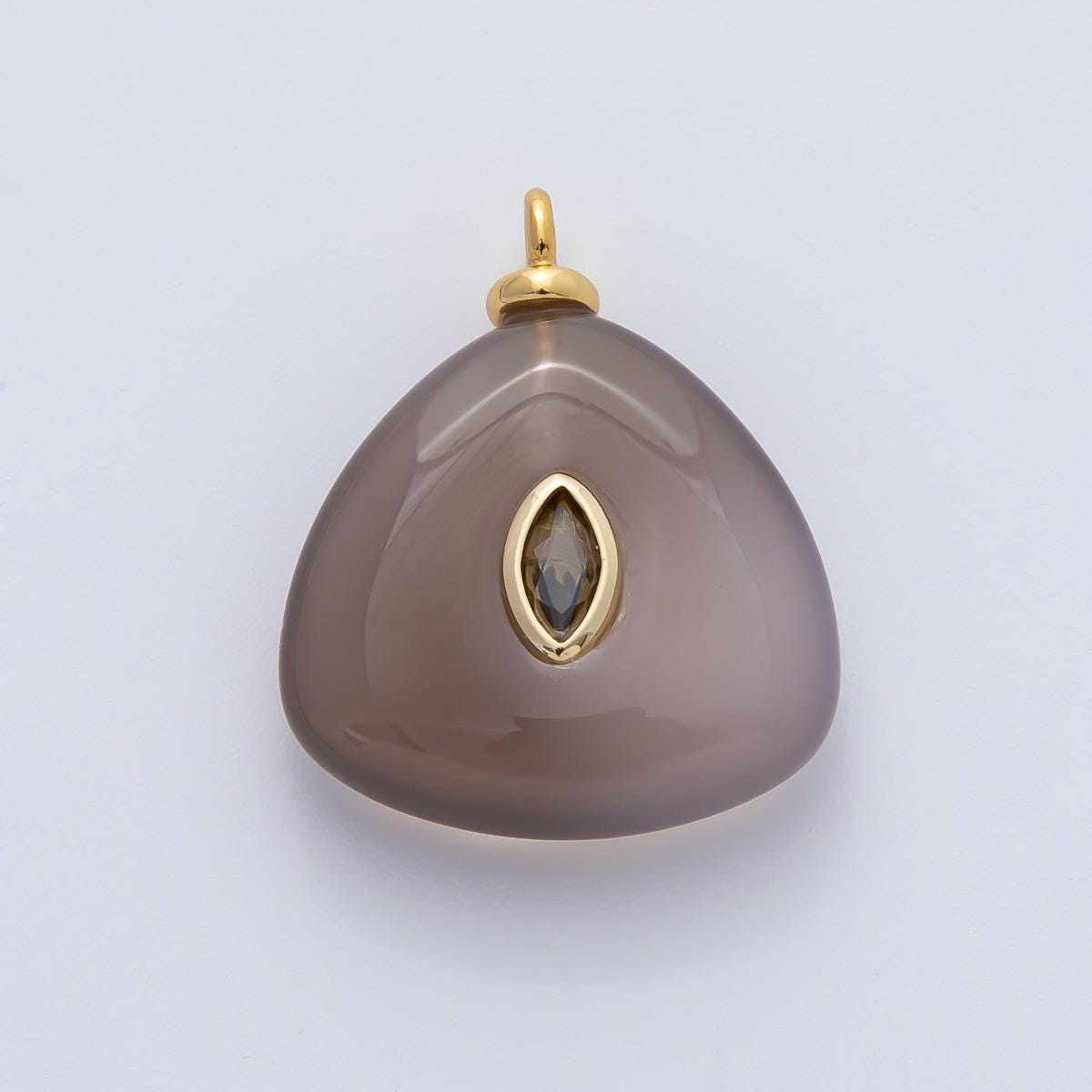 18K Gold Filled 24.9mm Green Marquise CZ Smokey Quartz Triangle Double Gemstone Charm Pendant DIY Necklace Jewelry Gift Birthstone | AF1452