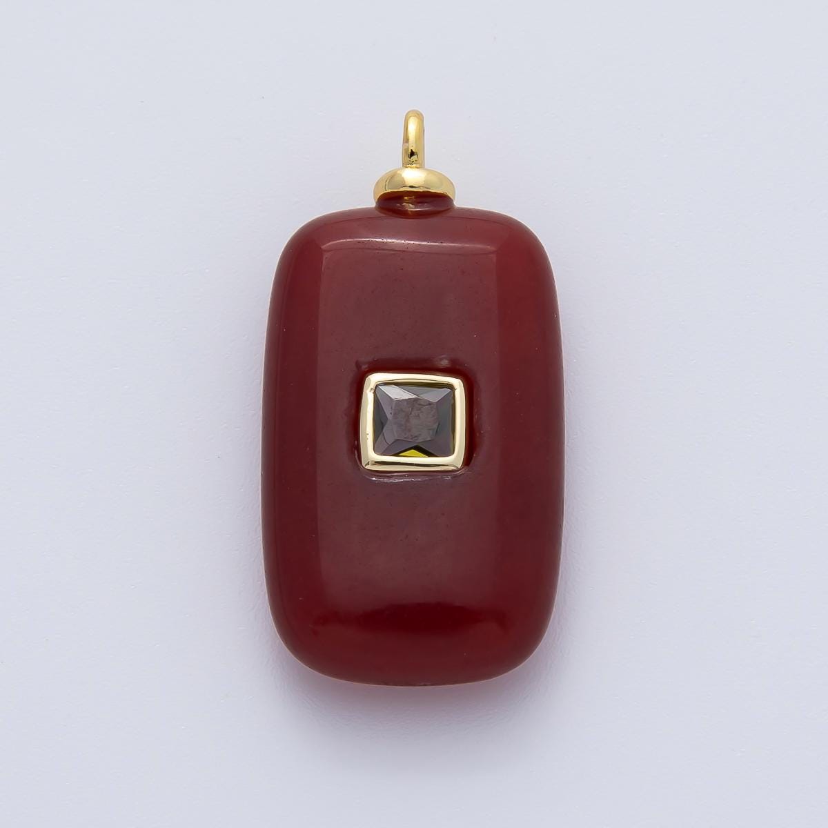 18K Gold Filled Clear Baguette CZ Red Carnelian Tube Double Gemstone Charm DIY Necklace Jewelry Making Gift Giving Holiday Pendant | AF1453