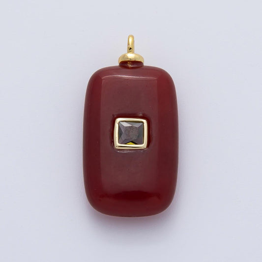 18K Gold Filled Clear Baguette CZ Red Carnelian Tube Double Gemstone Charm DIY Necklace Jewelry Making Gift Giving Holiday Pendant | AF1453