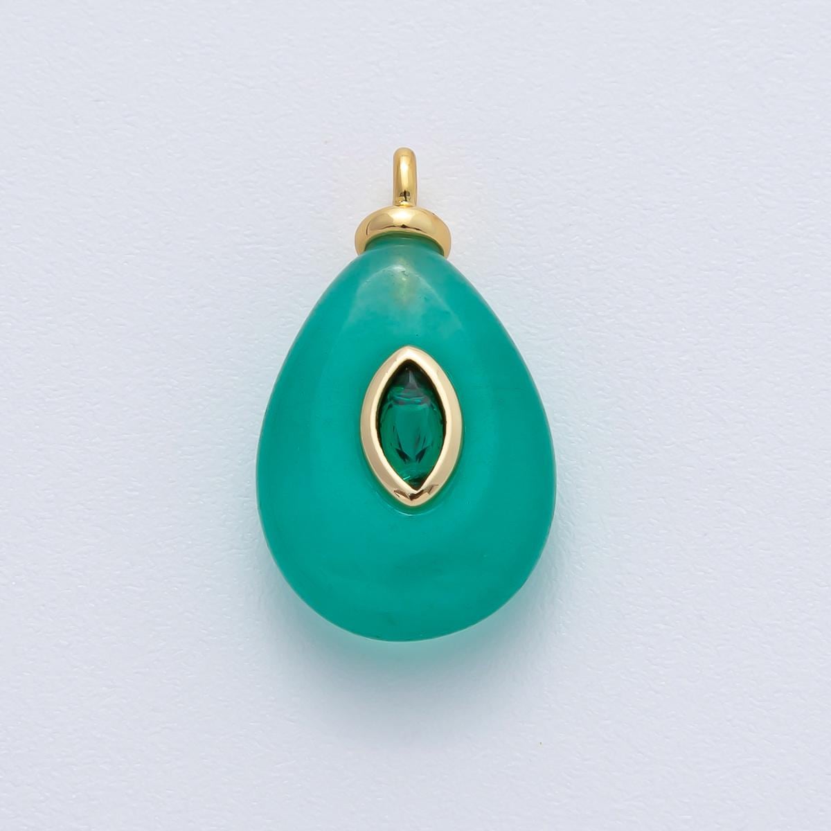 18K Gold Filled 22.3mm Green Marquise CZ Turquoise Teardrop Gemstone Charm DIY Necklace & Jewelry Making Gift Giving Pendant | AF1455