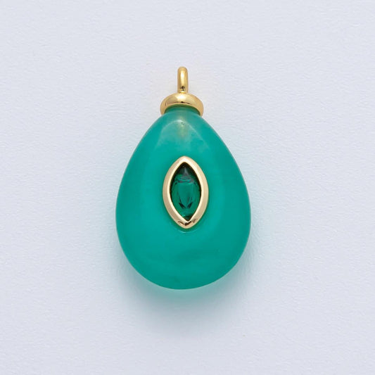 18K Gold Filled 22.3mm Green Marquise CZ Turquoise Teardrop Gemstone Charm DIY Necklace & Jewelry Making Gift Giving Pendant | AF1455