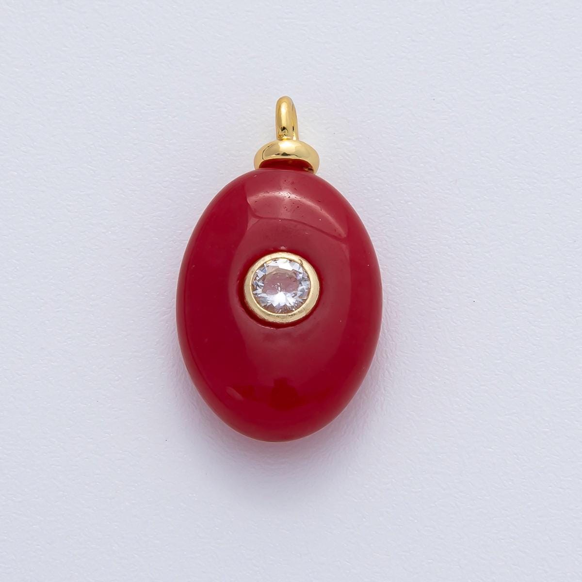 18K Gold Filled Stone 22.8mm Clear CZ Red Carnelian Oval Double Gemstone Charm DIY Jewelry Making Natural Stone Charms | AF1456