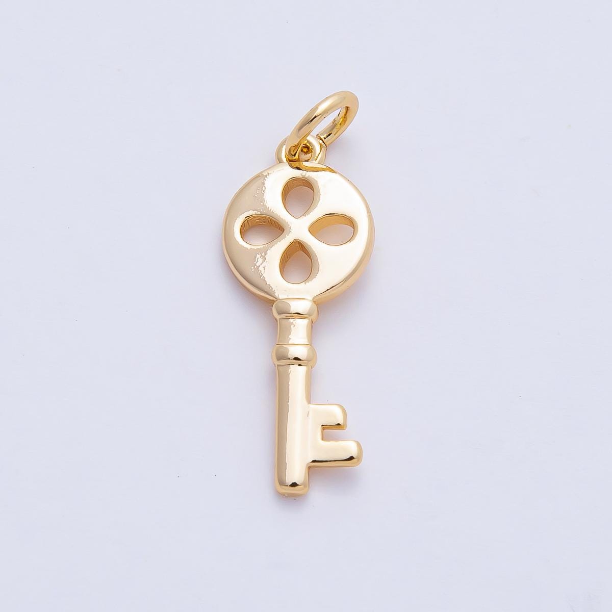 18K Gold Filled 21mm Minimalist Four Leaf Clover Dainty Key Charm Bracelet Necklace for DIY Jewelry Making Supply Key To My Heart | AF1461