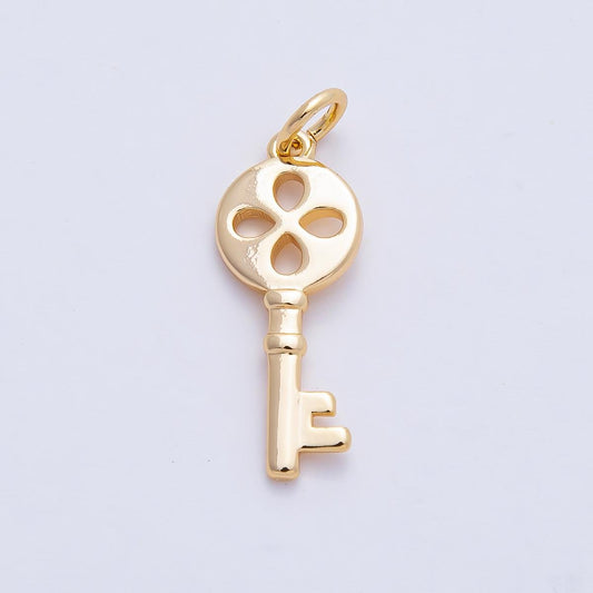18K Gold Filled 21mm Minimalist Four Leaf Clover Dainty Key Charm Bracelet Necklace for DIY Jewelry Making Supply Key To My Heart | AF1461