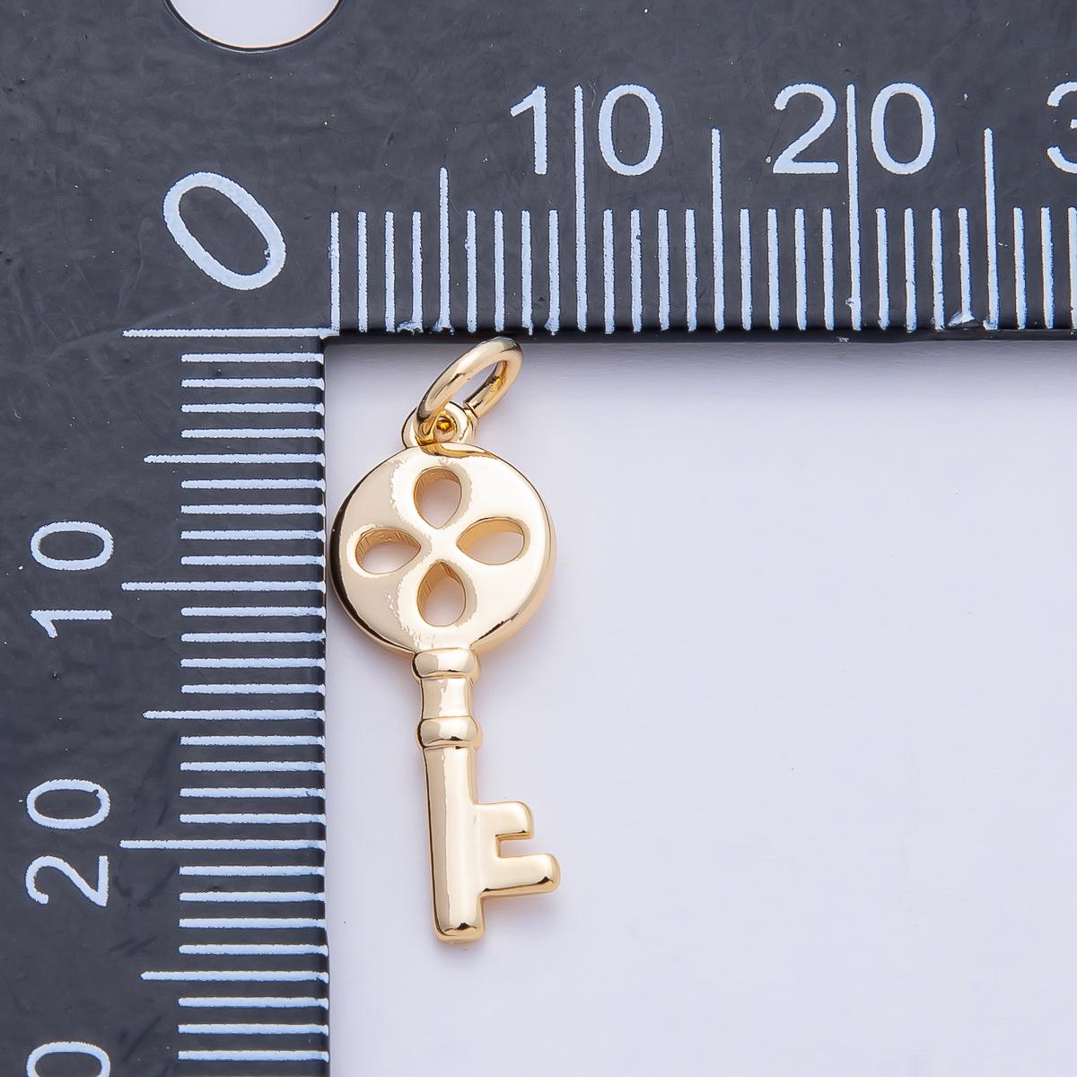 18K Gold Filled 21mm Minimalist Four Leaf Clover Dainty Key Charm Bracelet Necklace for DIY Jewelry Making Supply Key To My Heart | AF1461