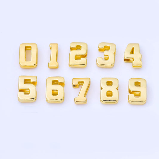 24k Gold Filled Varsity Number Beads charm Sport Number Spacer 3d Gold digit charm personalize lucky number bubble Cord Bracelet Supply B489
