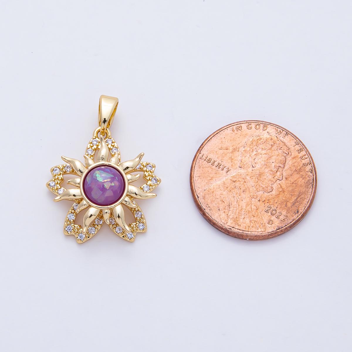 18K Gold Filled 18.2mm Spinning Rotating Majestic Purple Opal Sun Flower Pendant Charm DIY Jewelry Making Supply Bracelet Necklace | AF1170