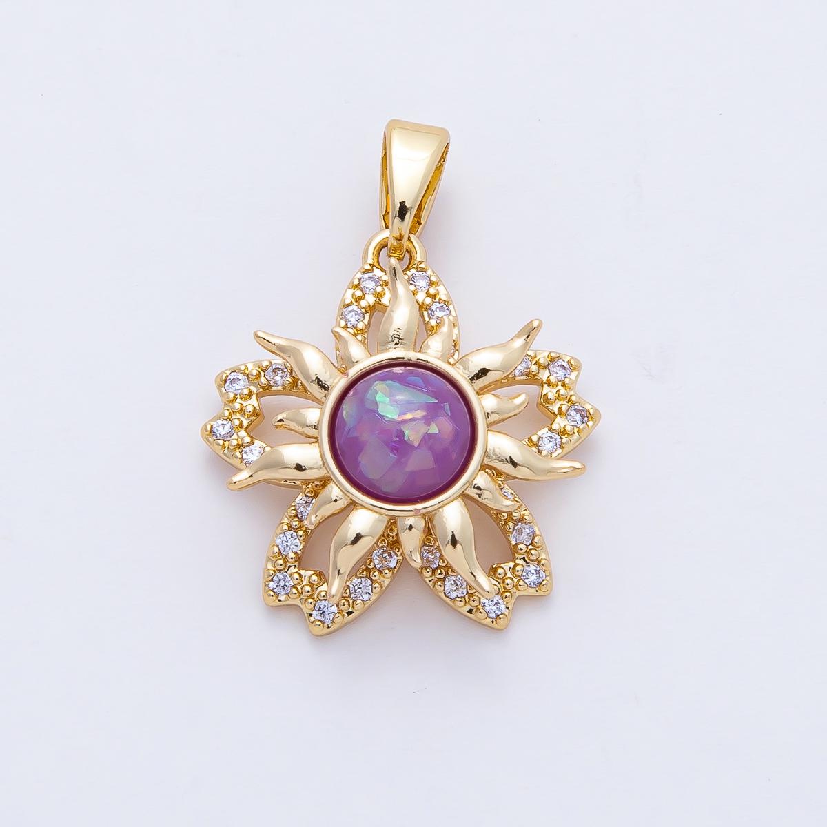 18K Gold Filled 18.2mm Spinning Rotating Majestic Purple Opal Sun Flower Pendant Charm DIY Jewelry Making Supply Bracelet Necklace | AF1170