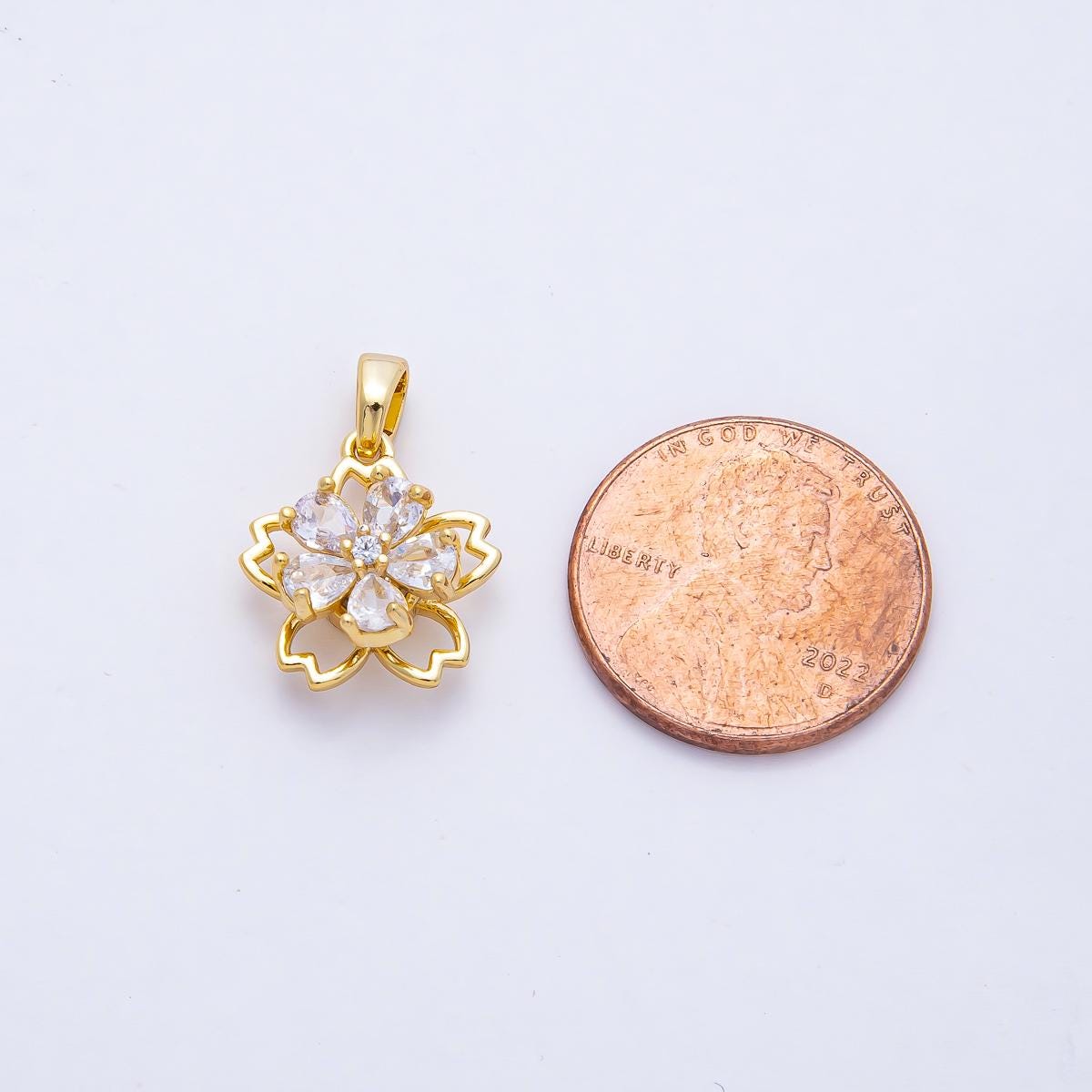 18K Gold Filled 14.8mm Spinning Rotating Five Petal Blooming Flower Pendant Charm Jewelry Making Supply Bracelet Necklace Earring | AF1172