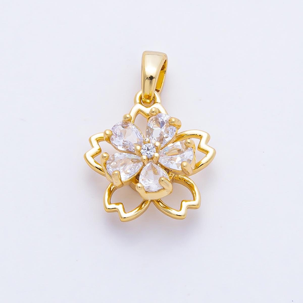18K Gold Filled 14.8mm Spinning Rotating Five Petal Blooming Flower Pendant Charm Jewelry Making Supply Bracelet Necklace Earring | AF1172