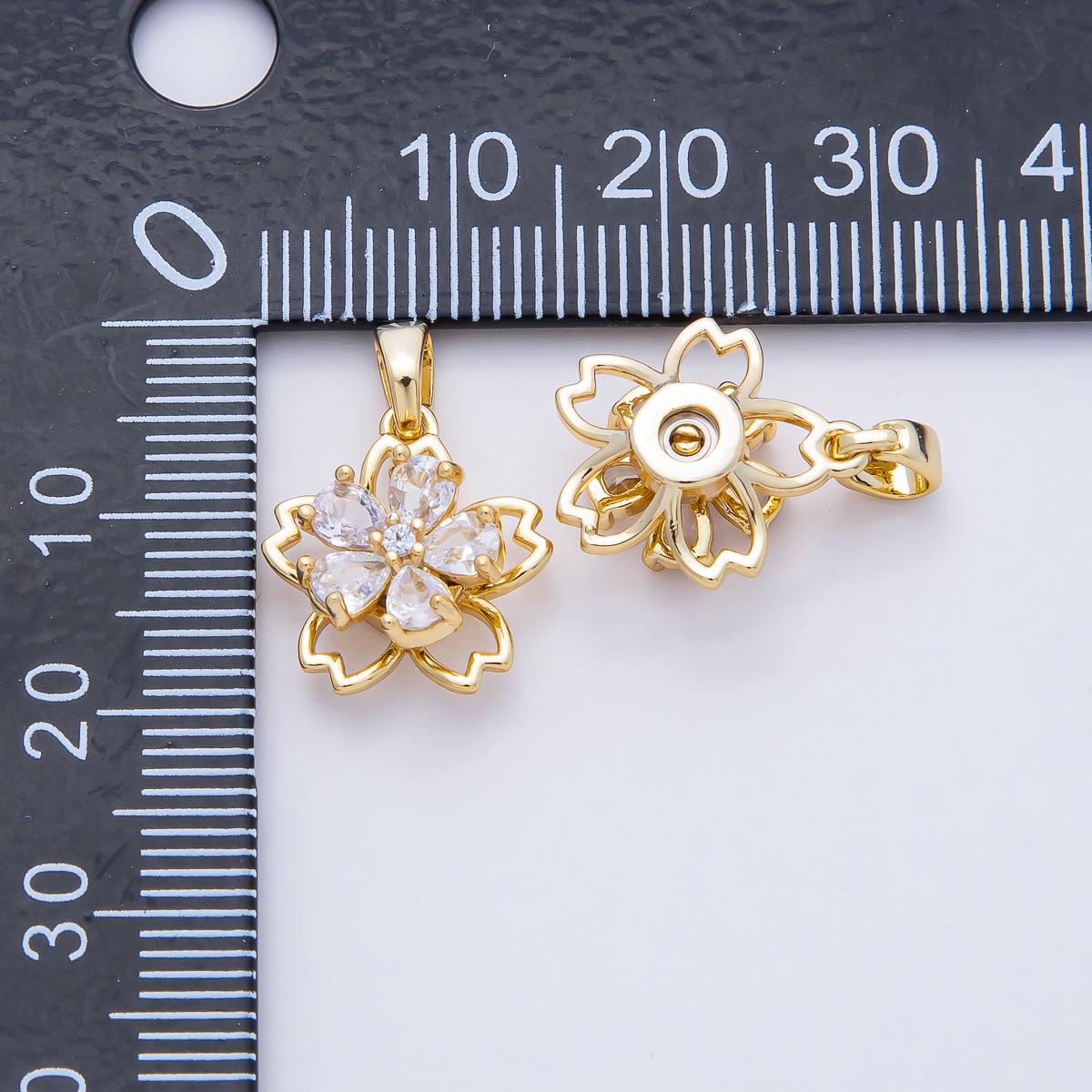 18K Gold Filled 14.8mm Spinning Rotating Five Petal Blooming Flower Pendant Charm Jewelry Making Supply Bracelet Necklace Earring | AF1172