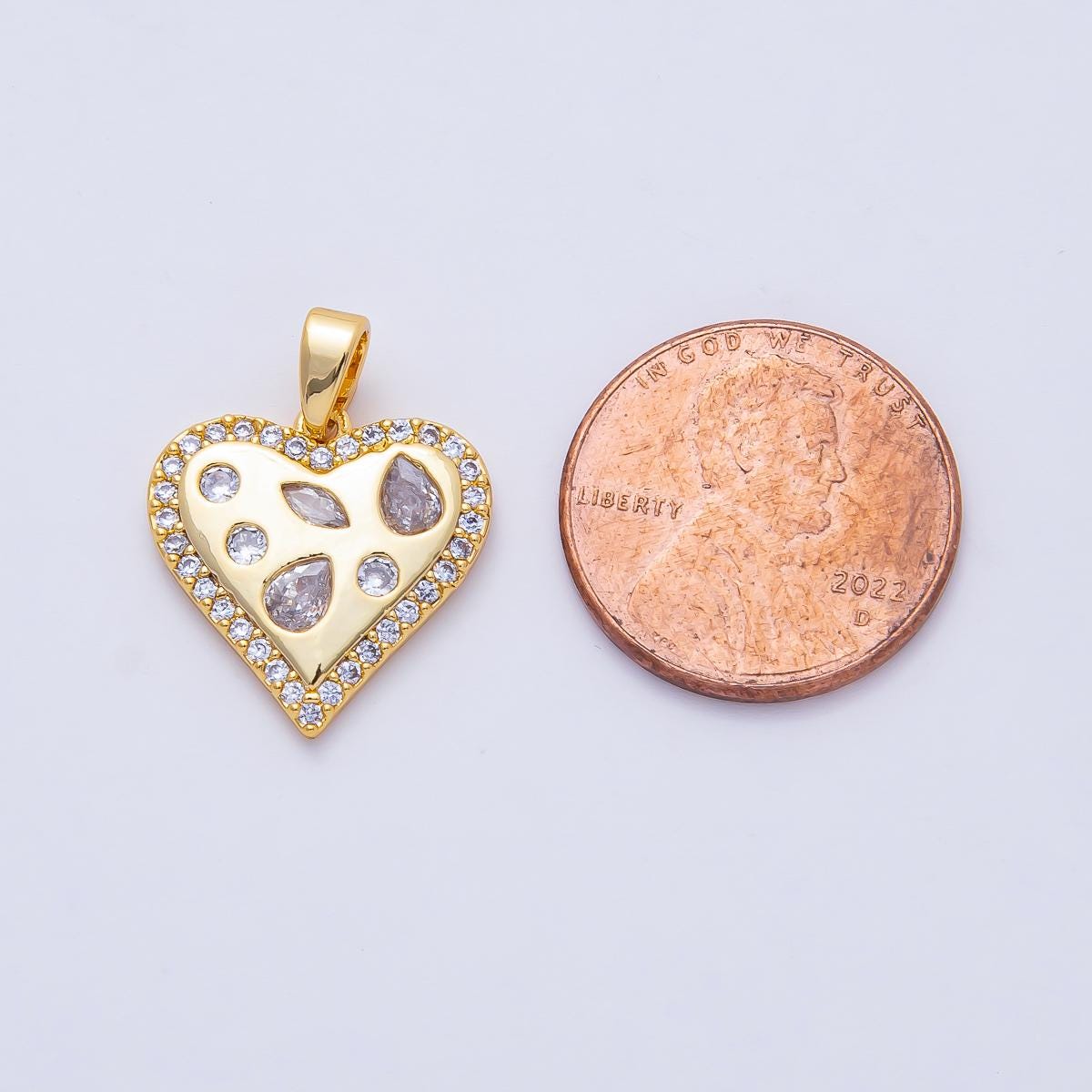18K Gold Filled 16.6mm Mix Shape Geometric CZ Micro Paved Heart Pendant Charm DIY for Jewelry Making Supply Necklace Design Gift | AF1174