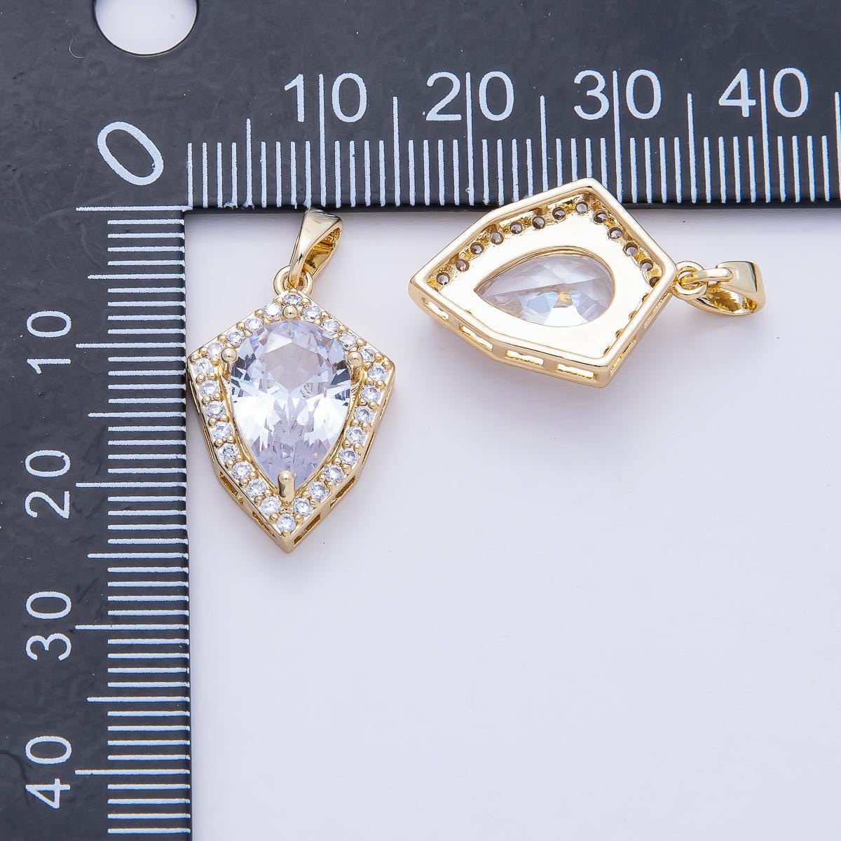 18K Gold Filled 20mm Clear CZ Teardrop Shield Pendant Charm Elegant Design DIY Jewelry Making Supply Necklace Bracelet Earring | AF1175