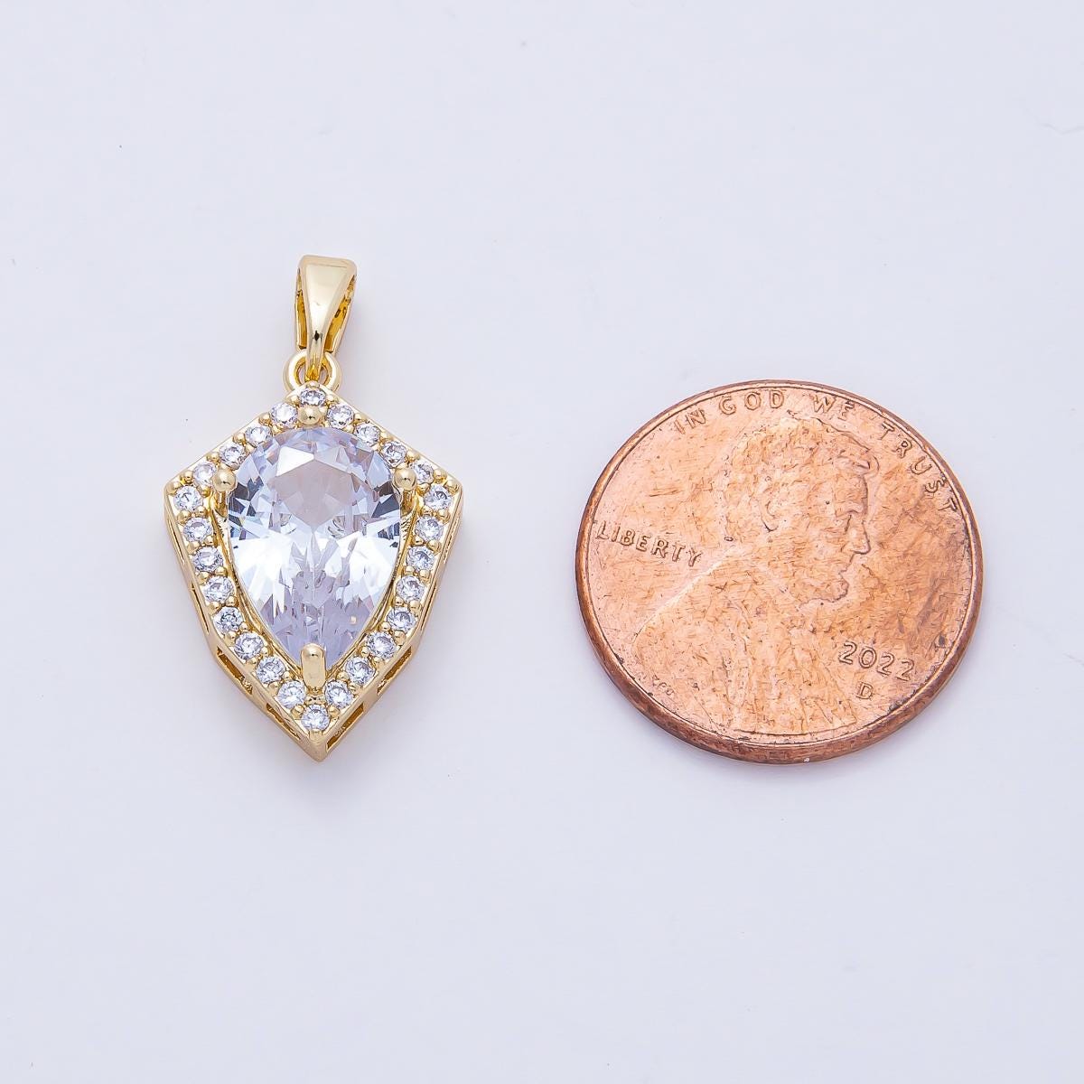18K Gold Filled 20mm Clear CZ Teardrop Shield Pendant Charm Elegant Design DIY Jewelry Making Supply Necklace Bracelet Earring | AF1175