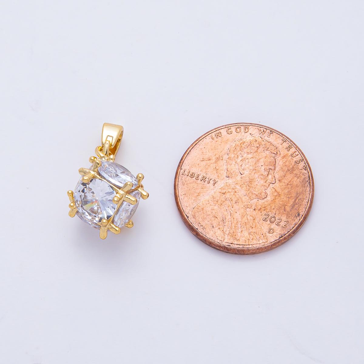 18K Gold Filled 13.5mm Clear CZ Cube Box Geometric Pendant Charm Sparkly Crystal Necklace Charm Dainty Jewelry Gift for Her | AF1177